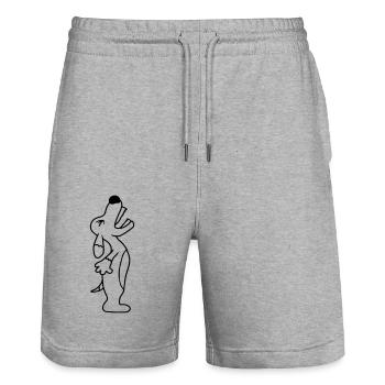 Chien en colère criant vers le haut aboyant bruyamment - Short de jogging bio TRAINER Stanley/Stella unisexe - gris chiné - Devant - Nik (191cm) & Marisol (170cm)