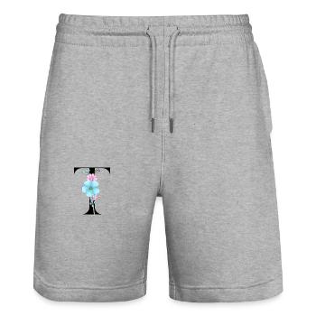 Elégante lettre 'T' avec des fleurs - Short de jogging bio TRAINER Stanley/Stella unisexe - gris chiné - Devant - Nik (191cm) & Marisol (170cm)