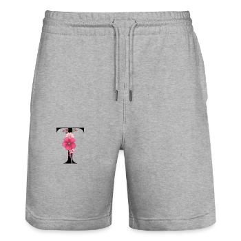 Elégante lettre 'T' avec des fleurs - Short de jogging bio TRAINER Stanley/Stella unisexe - gris chiné - Devant - Nik (191cm) & Marisol (170cm)