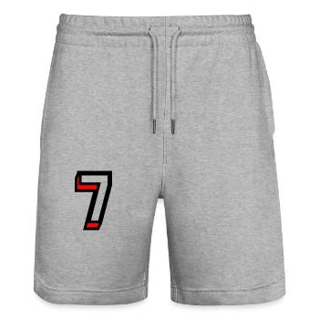 7. 7 YEARS. 7th ANNIVERSARY. BIRTHDAY 7 YEARS. 7 - Stanley/Stella Trainer Unisex Organic Jogging Shorts - heather grey - Front - Nik (191cm) & Marisol (170cm)