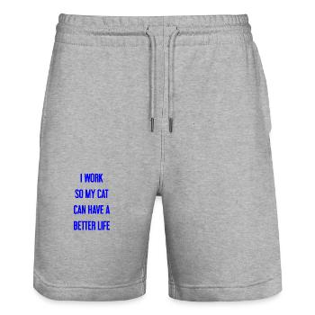 For a better cat life I work! - Stanley/Stella Trainer Unisex Organic Jogging Shorts - heather grey - Front - Nik (191cm) & Marisol (170cm)