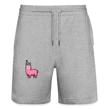 Fête Lama Alpaga Rose Chapeau de fête Célébration d’anniversaire - Short de jogging bio TRAINER Stanley/Stella unisexe - gris chiné - Devant - Nik (191cm) & Marisol (170cm)