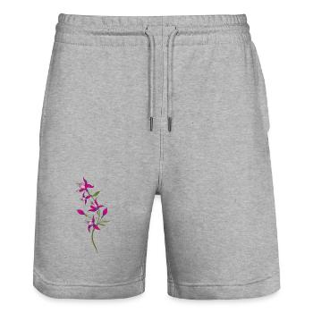Fleurs d'été, fuchsias. Violet, rose. - Short de jogging bio TRAINER Stanley/Stella unisexe - gris chiné - Devant - Nik (191cm) & Marisol (170cm)