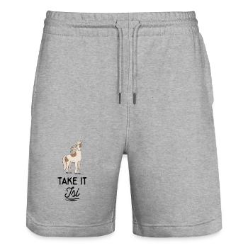 Icelandic horse - Stanley/Stella Trainer Unisex Organic Jogging Shorts - heather grey - Front - Nik (191cm) & Marisol (170cm)