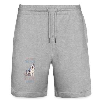 Es sind keine Hundehaare, es ist Husky-Glitzer - Stanley/Stella Unisex Bio Joggingshorts Trainer  - Grau meliert - Vorne - Nik (191cm) & Marisol (170cm)