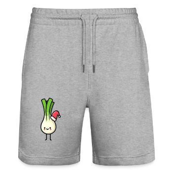 Père Noël poireau kawaii - Short de jogging bio TRAINER Stanley/Stella unisexe - gris chiné - Devant - Nik (191cm) & Marisol (170cm)