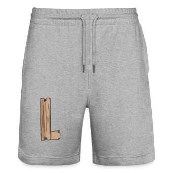 Letter L Wood Wooden Letter Name - Stanley/Stella Trainer Unisex Organic Jogging Shorts - heather grey - Front - Nik (191cm) & Marisol (170cm)