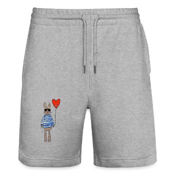 Hase im Streifenpulli mit Herzballon - Stanley/Stella Unisex Bio Joggingshorts Trainer  - Grau meliert - Vorne - Nik (191cm) & Marisol (170cm)