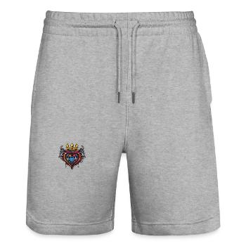Herz Krone Liebe - Stanley/Stella Unisex Bio Joggingshorts Trainer  - Grau meliert - Vorne - Nik (191cm) & Marisol (170cm)