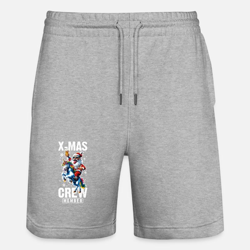 Weihnachts Crew Weihnachtsmann Einhorn - Stanley/Stella Unisex Bio Joggingshorts Trainer - Grau meliert