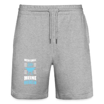 Mein Grill Meine Regeln - Stanley/Stella Unisex Bio Joggingshorts Trainer  - Grau meliert - Vorne - Nik (191cm) & Marisol (170cm)