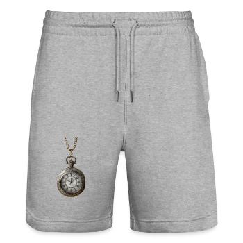 Antique gilded clock on chain - Stanley/Stella Trainer Unisex Organic Jogging Shorts - heather grey - Front - Nik (191cm) & Marisol (170cm)