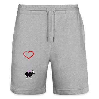 Mouton noir avec cœur - Short de jogging bio TRAINER Stanley/Stella unisexe - gris chiné - Devant - Nik (191cm) & Marisol (170cm)