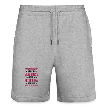 Bogosse and future dad - Stanley/Stella Trainer Unisex Organic Jogging Shorts - heather grey - Front - Nik (191cm) & Marisol (170cm)