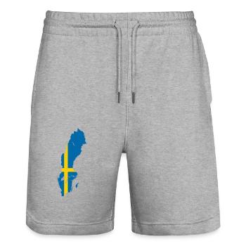 Sweden Outline Map Flag Scandinavia Flag - Stanley/Stella Trainer Unisex Organic Jogging Shorts - heather grey - Front - Nik (191cm) & Marisol (170cm)