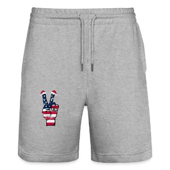 USA Flag Christmas Peace Symbol used - Stanley/Stella Trainer Unisex Organic Jogging Shorts - heather grey - Front - Nik (191cm) & Marisol (170cm)