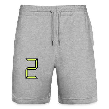 2 JAHRE. 2. JUBILÄUM. GEBURTSTAG 2 JAHRE. 2 - Stanley/Stella Unisex Bio Joggingshorts Trainer  - Grau meliert - Vorne - Nik (191cm) & Marisol (170cm)