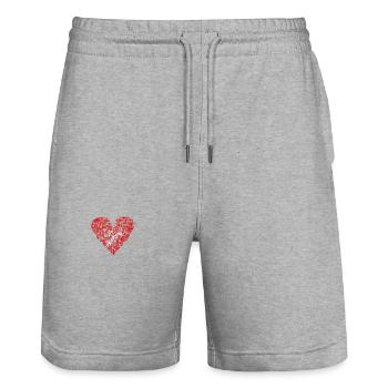 Be HAPPY glücklich liebe Herz - Stanley/Stella Unisex Bio Joggingshorts Trainer  - Grau meliert - Vorne - Nik (191cm) & Marisol (170cm)