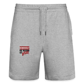 Mimikama Demokrat - Nie wieder ist jetzt - Stanley/Stella Unisex Bio Joggingshorts Trainer  - Grau meliert - Vorne - Nik (191cm) & Marisol (170cm)