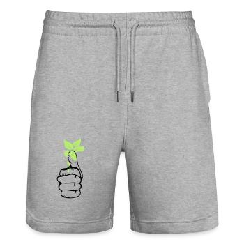 Hand mit grünen Blätter am Daumen - Stanley/Stella Unisex Bio Joggingshorts Trainer  - Grau meliert - Vorne - Nik (191cm) & Marisol (170cm)