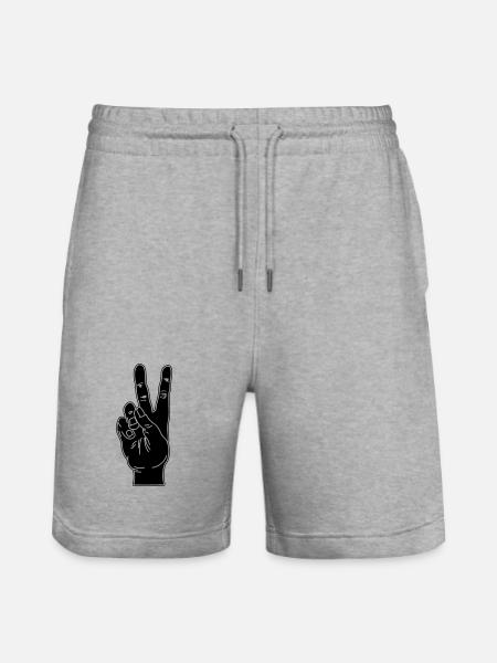 Black hand gesture peace - Stanley/Stella Trainer Unisex Organic Jogging Shorts - heather grey