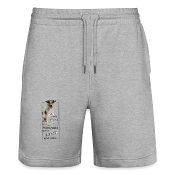 Ich muss nicht immer im Mittelpunkt stehen DOG - Stanley/Stella Unisex Bio Joggingshorts Trainer  - Grau meliert - Vorne - Nik (191cm) & Marisol (170cm)