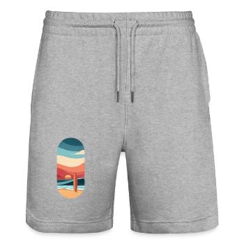 Surf et plage, Passion vagues au coucher du soleil - Short de jogging bio TRAINER Stanley/Stella unisexe - gris chiné - Devant - Nik (191cm) & Marisol (170cm)
