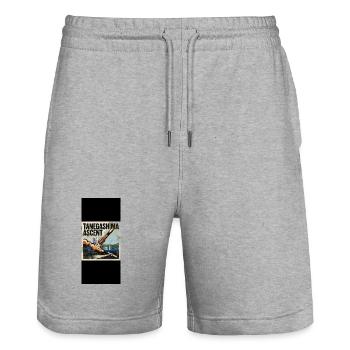Translate design - Stanley/Stella Trainer Unisex Organic Jogging Shorts - heather grey - Front - Nik (191cm) & Marisol (170cm)