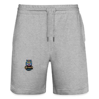 Grèce 2025 Loup de fête - Short de jogging bio TRAINER Stanley/Stella unisexe - gris chiné - Devant - Nik (191cm) & Marisol (170cm)