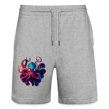 Octopus illustration - Stanley/Stella Trainer Unisex Organic Jogging Shorts - heather grey - Front - Nik (191cm) & Marisol (170cm)