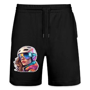 Snowboarder / Winter Sports / Piste / Snow / Alps - Stanley/Stella Trainer Unisex Organic Jogging Shorts - black - Front - Nik (191cm) & Marisol (170cm)