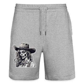 Cow Girl / Wilde Westen / Wüste / Lasso / Rodeo - Stanley/Stella Unisex Bio Joggingshorts Trainer  - Grau meliert - Vorne - Nik (191cm) & Marisol (170cm)