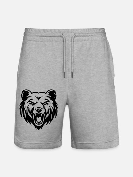 Bear Head - Stanley/Stella Trainer Unisex Organic Jogging Shorts - heather grey