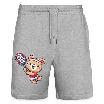 Bär als Tennisspieler - Aufschlag und - Stanley/Stella Unisex Bio Joggingshorts Trainer  - Grau meliert - Vorne - Nik (191cm) & Marisol (170cm)