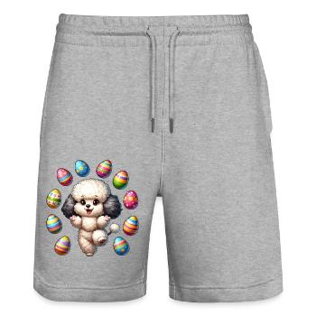 Oster-Pudel Artist, Eier Jonglage - Stanley/Stella Unisex Bio Joggingshorts Trainer  - Grau meliert - Vorne - Nik (191cm) & Marisol (170cm)