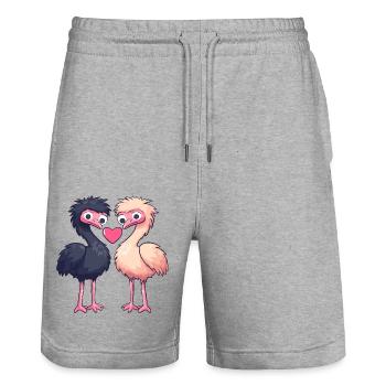 Autruche Couple Amour Couple Amoureux - Short de jogging bio TRAINER Stanley/Stella unisexe - gris chiné - Devant - Nik (191cm) & Marisol (170cm)