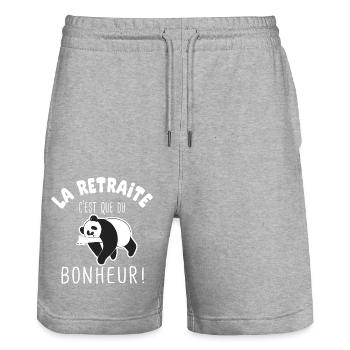 humour retraite c est du bonheur cadeau retraite - Short de jogging bio TRAINER Stanley/Stella unisexe - gris chiné - Devant - Nik (191cm) & Marisol (170cm)