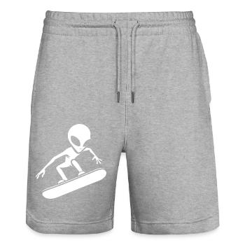 Design minimaliste : Alien Snowboarder - Short de jogging bio TRAINER Stanley/Stella unisexe - gris chiné - Devant - Nik (191cm) & Marisol (170cm)