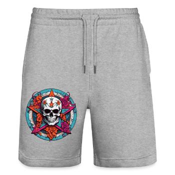 Crâne avec capuche colorée avec éléments décoratifs - Short de jogging bio TRAINER Stanley/Stella unisexe - gris chiné - Devant - Nik (191cm) & Marisol (170cm)