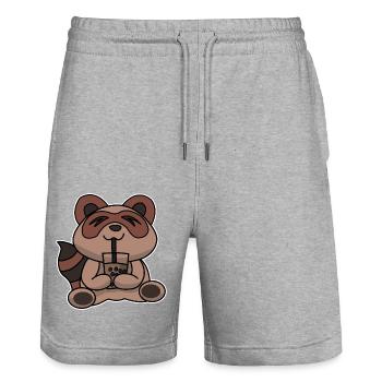 Bubble Tea Drinking Raccoon Anime Kawaii - Stanley/Stella Trainer Unisex Organic Jogging Shorts - heather grey - Front - Nik (191cm) & Marisol (170cm)