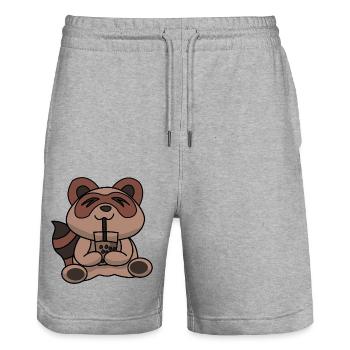 Bubble Tea Drinking Raccoon Anime Kawaii - Stanley/Stella Trainer Unisex Organic Jogging Shorts - heather grey - Front - Nik (191cm) & Marisol (170cm)