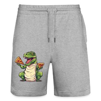 T-Rex Pizza Lover Dinosaur - Stanley/Stella Trainer Unisex Organic Jogging Shorts - heather grey - Front - Nik (191cm) & Marisol (170cm)
