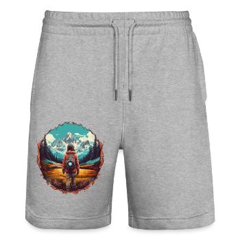 Wandern in den Bergen und frischer Bergluft - Stanley/Stella Unisex Bio Joggingshorts Trainer  - Grau meliert - Vorne - Nik (191cm) & Marisol (170cm)