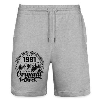 1981 März Original: Geschenk zum 43-jährigen Jubiläum - Stanley/Stella Unisex Bio Joggingshorts Trainer  - Grau meliert - Vorne - Nik (191cm) & Marisol (170cm)