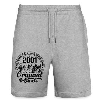 2001 March Original: 23 Years Anniversary Gift - Stanley/Stella Trainer Unisex Organic Jogging Shorts - heather grey - Front - Nik (191cm) & Marisol (170cm)