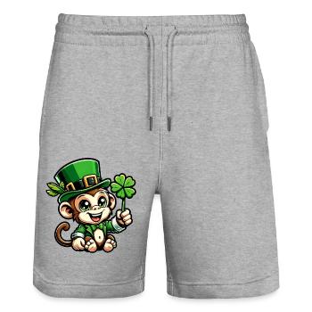 St. Patrick's Day Monkey Chimpanzee Shamrock Design - Stanley/Stella Trainer Unisex Organic Jogging Shorts - heather grey - Front - Nik (191cm) & Marisol (170cm)