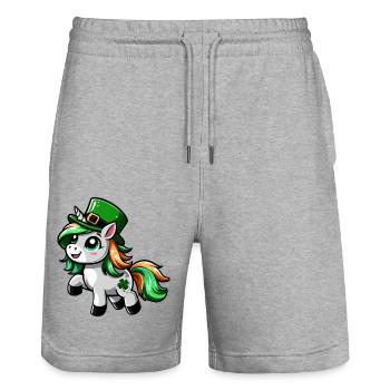 St. Patrick's Unicorn Cartoon - Stanley/Stella Trainer Unisex Organic Jogging Shorts - heather grey - Front - Nik (191cm) & Marisol (170cm)