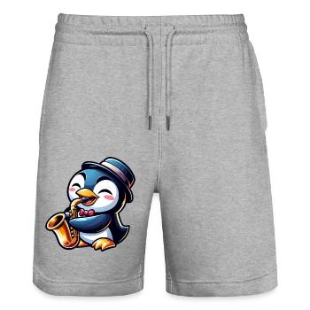 Penguin Saxophone Musicien de jazz Saxophoniste - Short de jogging bio TRAINER Stanley/Stella unisexe - gris chiné - Devant - Nik (191cm) & Marisol (170cm)