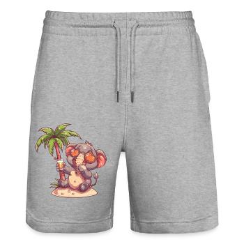 Vacances d’été à la plage - Short de jogging bio TRAINER Stanley/Stella unisexe - gris chiné - Devant - Nik (191cm) & Marisol (170cm)