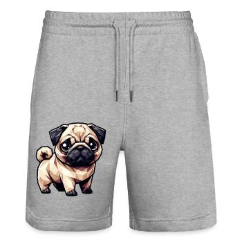 Hund Mops Polygon Geometrisch Design - Stanley/Stella Unisex Bio Joggingshorts Trainer  - Grau meliert - Vorne - Nik (191cm) & Marisol (170cm)
